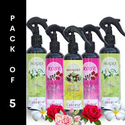 CABRESE Bouquet, Rose, Mogra, Rose, Mogra Car Freshener Spray Black bottle packaging premium room freshener(5 x 250 ml)