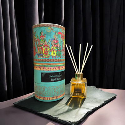 GLOBAL AROMA Reed Diffuser Set Red Rose Fragrance Diffuser Set CUBE-REDROSE-100ML-W-FIBER(100 ml)