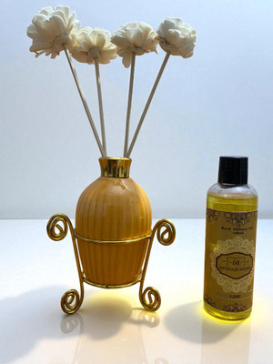 IMPERIUM AROMA Lemon Blast Reed Diffuser Set (Ceramic Pot with Golden Brass) Rattan Reeds Based Diffuser Oil-100 ml with Lemon Fragrance for Bedroom, Living Room and Office(1 Units)