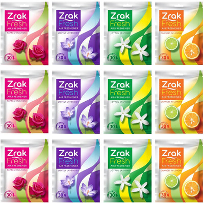 Zrak Fresh (Oranges'N'Lemons, Lovely Lavender, Refreshing Rose, Joyful Jasmine) Blocks Pocket Air Freshener(12 x 1 Units)