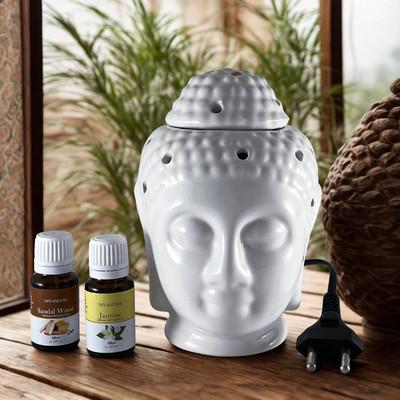 Divasense Electric White Buddha Diffuser Burner, Oil Burner Night Lamp, Jasmine, Sandalwood Aroma Oil, Potpourri, Refill, Diffuser Set Electric White Buddha Diffuser Burner, Oil Burner Night Lamp(20 ml)