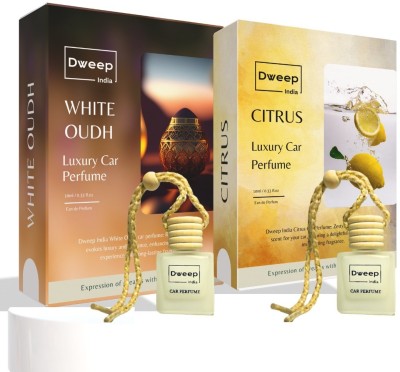 Dweep India Whiteoudh Car Perfume Car freshener, Citrus Car Perfume Air freshener hanging Diffuser(2 x 10 ml)