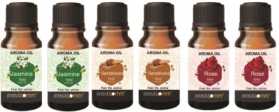 PeepalComm High Scented Aroma Oil Jasmin Rose Sandalwood Fragrance Set Of 6 For Freshener Aroma Oil, Refill, Diffuser(60 ml)