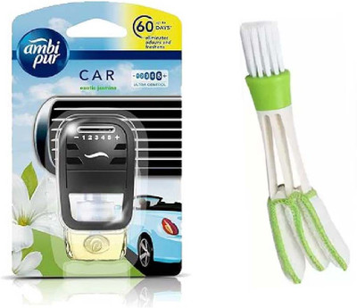 Ambipur jasmine Diffuser, Blocks Air Freshener/Purifier Pur Toilet Real Perfume Oil Fresh Jasmine Combo Auto Pearl Car Freshener- Exotic Jasmine, Starter Kit 7.5 ml with ac vent cleaning brush(7.5 ml)