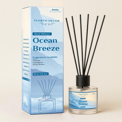 Floryn decor Ocean Breeze Aroma Oil, Diffuser Set Ocean Breeze Reed Diffuser | 120ml | Long-Lasting Home Fragrance | Eco-Friendly(120 ml)