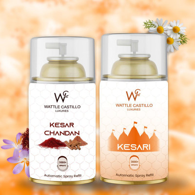 Wattle Castillo Luxuries Kesar Chandan Feel Temple Atmosphere, And Kesari Room Fresheners Refill, Automatic Spray, Spray 265ml Air Freshener Refilled(2 x 265 ml)