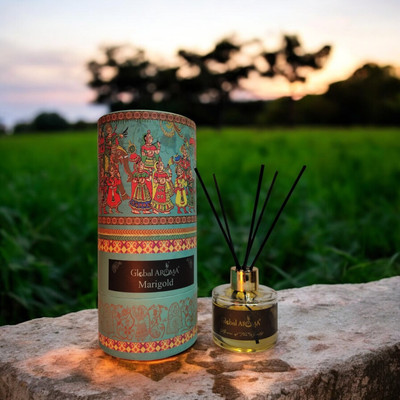 GLOBAL AROMA Reed Diffuser Set Marigold Fragrance Diffuser Set R-SET120ML-MARIGOLD-B-FIBER(120 ml)