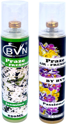 BVN International Jasmine & Passonate Spray Air Room Freshener Spray Combo of 2 (250ml each) |Jasmine, Passonate Fragrances | Long-lasting Odour Eliminator for Home, Hotel Rooms, Toilet & Office Use(2 x 125 ml)