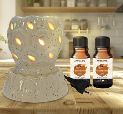 PeepalComm Premium Home Scented Gift-Ceramic Electric Diffuser With 2 10ml Each Sandalwood Aroma Oil, Diffuser Set, Refill Perfect For Air Freshener, Home Décor & Gifting Purpose(20 ml)