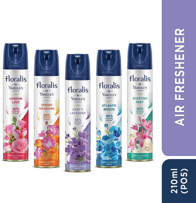 Yardley London Kent's Lavender, London love, Atlantic breeze, Spring meadows, Scottish mist Spray Floralis Air freshener Combo(5 x 210 ml)
