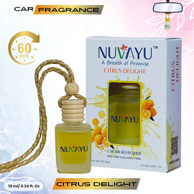 NUVAYU Citrus Delight Car Freshener Diffuser Premium Car Hanging Diffuser Air freshener, Fresh Scent No Headache, Long Lasting, All Weather Aroma(10 ml)
