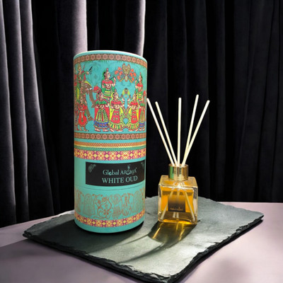 GLOBAL AROMA Reed Diffuser Set Whiteoud Fragrance Diffuser Set CUBE-WHITEOUD-100ML-W-FIBER(100 ml)