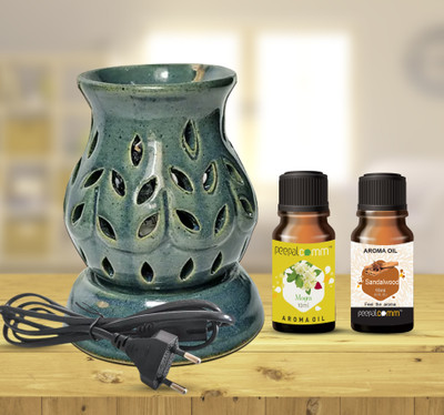 PeepalComm A10 Handcrafted Ceramic Electric Fragrance Diffuser Oil Burner With 20ml Aroma Oil, Diffuser Set, Refill A10 Green Round Electric Diffuser | Aroma Essential Oil Diffuser for Aromatherapy| Electric Night Lamp Aroma Oil Diffuser for Home Fragrance(Green) Round Shape Electric Aroma Diffuser 
