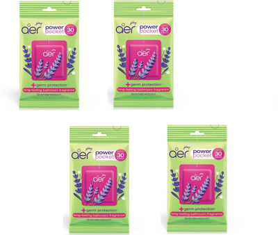 Godrej LAVENDER BLOOM AER POWER POCKET, AIR FRESHNER, PACK OF 4, BATHROOM TOILET, UPTO 30 DAYS Car Freshener Blocks LAVENDER BLOOM(4 x 10 g)