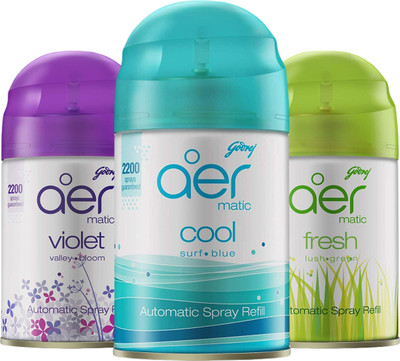 Godrej Aer COOL, FRESH, VIOLET Refill Aer Matic Refill GJ,PPL,BL,GN(3 x 225 ml)