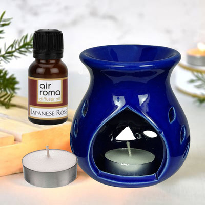 Airroma Blue Diffuser Set with Japanese Rose 10ml oil and 2pcs Candle Diffuser Set, Diffuser, Aroma Oil Blue Diffuser Set with Japanese Rose 10ml oil and 2pcs Candle(4 x 1 Units) Airroma Blue Diffuser Set with Japanese Rose 10ml oil and 2pcs Candle Diffuser Set, Diffuser, Aroma Oil Blue Diffuser Set with Japanese Rose 10ml oil and 2pcs Candle(4 x 1 Units)