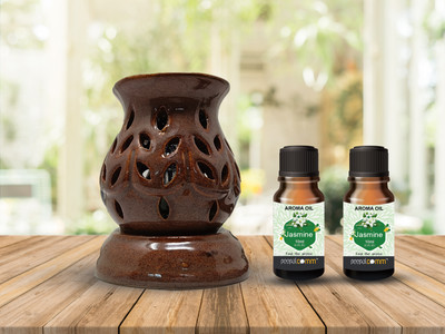 PeepalComm Ceramic Brown Electric Fragrance Diffuser Oil Burner With 2 Set 15ml Jasmine Aroma Oil, Diffuser Set, Refill Premium Brown Handcrafted Ceramic Electric Fragrance Diffuser Oil Burner |Fragrance Oil Diffuser for Home with 2 Set Jasmine 15ml Each Fragrance Diffuser Oils, Attractive Shape,(2 