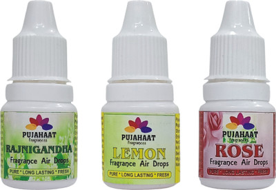 Pujahaat Lemon, Rose, Rajnigandha Aroma Oil, Fridge Freshener, Potpourri, Refill Lemon Rose Rajnigandha 3set(3 x 5 ml)