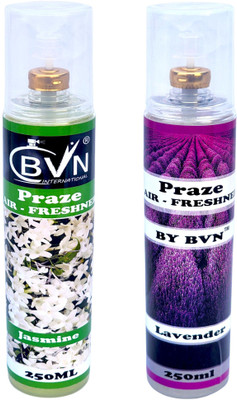 BVN International Jasmine & Lavender Spray Air Room Freshener Spray Combo of 2 (250ml each) |Jasmine, Lavender Fragrances | Long-lasting Odour Eliminator for Home, Hotel Rooms, Toilet & Office Use(2 x 125 ml)