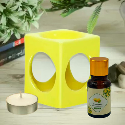 Home Delight Small Square Ceramic Yellow Diffuser With 10ml Citrus Fragrance, One Pcs Candle Diffuser Set, Aroma Oil HD-Square-S-Diffuser-Yellow-Citrus-01(3 x 1 Units)