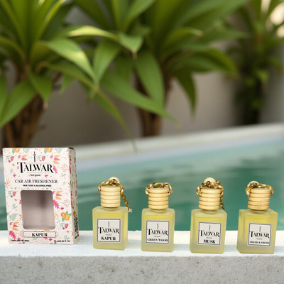 TALWAR Kapur & Green Wood & Musk & Fresh and Fresh Car Freshener Diffuser Premium Hanging Car Air Freshener Long-Lasting Car Perfume(4 x 10 ml)
