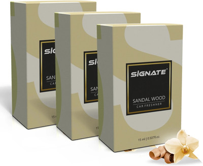 Signate Sandal Wood Aroma Oil Car Perfume Air Freshener, Long-Lasting Fragrance | Hanging pods | Odor Eliminator for Cars, Office, Home(3 x 15 ml)
