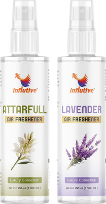 Influtive Chandan, Lavendar Spray Combo of 2 Air Spray- Original Peach Attarfull & Rose 100ml Each for Freshener Home, Car & Office Spray (2 x 100ml)(2 x 50 ml)