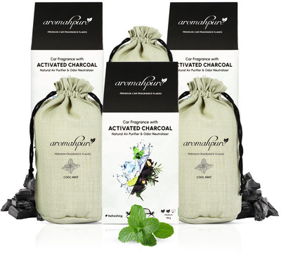 Aromahpure Premium Car Perfume Flakes with Activated Charcoal|Cool Aqua Mint Fragrance Diffuser Aqua mint Flakes with Activated Charcoal (100 Grams)(3 x 100 g)