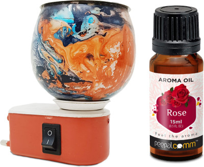 PeepalComm New A4 Trendy Design Electric Kapurdani Burner Lamp Air Freshner With 1 15ml Aroma Oil, Diffuser Set Kapoor Dani & Essential Oil Diffuser with On Off Switch to Toggle Between Burner & Lamp With 1 High Scented Aroma Oil A5(1 Units)