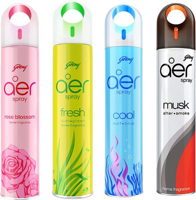 Godrej Aer Petal Pink, Lush Green, Cool Surf Blue, Musk, HOME Fragrance Car Freshener Spray Aer HOME Fragrance Spray(4 x 220 ml)
