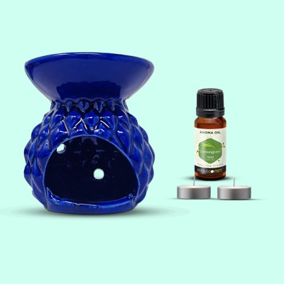 PeepalComm Premium Aroma Oil Burner Blue (Free 2 Tea Light Candles & 15 ml Lemon Grass Oil) Aroma Oil, Diffuser Set, Refill(15 ml)