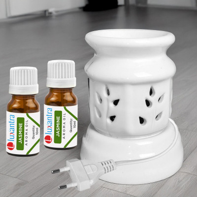 Luxantra Jasmine Aroma Oils Diffuser Set with Ceramic Electric Fragrance Oil Burner (Jasmine Aroma Oils)(20 ml)