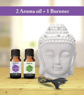 PeepalComm Premium Home Scented Electric Buddha Diffuser( With 2 Scent 20ml Lavender Lemon) Aroma Oil, Diffuser Set, Refill Home Décor Gift - Premium White Electric Aroma Oil Buddha Diffuser + 2 High Scented Lavender Lemon Grass Aroma Oil ( 10ml Each ) For All Air Freshener , Room Freshener(20 ml)