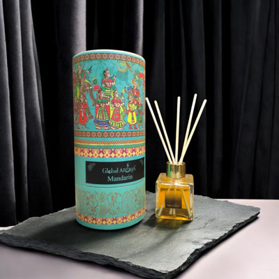 GLOBAL AROMA Reed Diffuser Set Mandarin Fragrance Diffuser Set CUBE-MANDARIN-100ML W-FIBER(100 ml)
