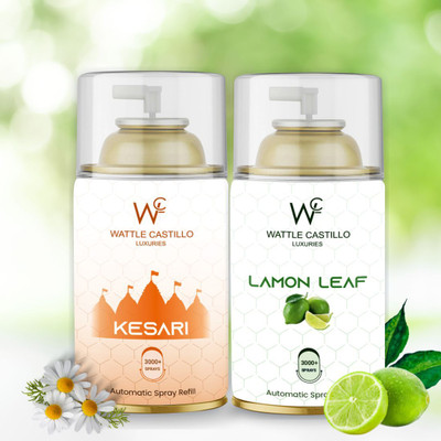 Wattle Castillo Luxuries Kesari Feel Temple Atmosphere, And Lemon Leaf Room Fresheners Refill, Automatic Spray 265ml Air Freshener Refilled(2 x 265 ml)