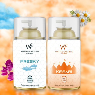 Wattle Castillo Luxuries Fresky Automatic Air Freshener, And Kesari Feel Temple Good Atmosphere Refill, Automatic Spray, Spray 265ml Air Freshener Refilled(2 x 265 ml)