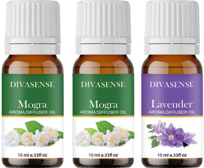 Divasense Scented Oil For Diffuser, Mogra, Lavender Aroma Oil, Diffuser, Diffuser Set, Refill 10ml each Aroma Diffuser Oil/ Burner Oil, pack of 3 Freshener Fragrance(3 x 10 ml)