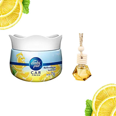 Ambipur Lemon Gel Car Dashboard Ambi_Pur Perfume combo with Diffuser Essential oil Diffuser Set Ambi Pur Car Freshener Gel,Relaxing Lemon 75 g(75 g)