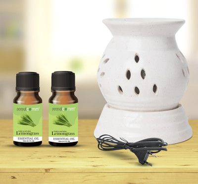 PeepalComm Highly Scented Essential Oil Fragrance A-16 Diffuser Set Luxury Glossy White Ceramic Electric Diffuser With Scented Essential Fragrance 2 Lemongrass 10ml each(2 x 0.5 Units) PeepalComm Highly Scented Essential Oil Fragrance A-16 Diffuser Set Luxury Glossy White Ceramic Electric Diffuser With Scented Essential Fragrance 2 Lemongrass 10ml each(2 x 0.5 Units)