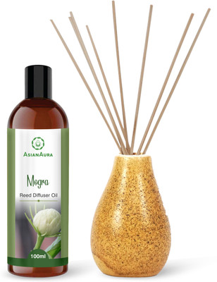 Asian Aura Mogra Diffuser Set Brown round Reed Diffuser with Aroma Oil Mogra Fragrance(100 ml)