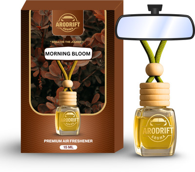 AroDrift Morning Bloom Aroma Oil, Diffuser Set, Refill Premium Hanging Car Perfume Pack Of 1 Morning Bloom Last Up to 30 Days Car Accessories Natural Essential Fragrance Oils in Glass Bottle with Wooden Diffuser Lid 15ML(15 ml)