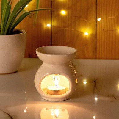PeepalComm [Combo Pack] Ceremic Premium Oil Burner With 1 Pack Of T-Light Candles 1 Rose Aroma Oil, Diffuser Set [ Combo Pack ] Ceremic Premium Oil Burner For With 1 Pack Of 10 Pcs T-Light Candles And 1 High Scented Aroma Oil For All Air Freshner And Home Decor A(1 Units)