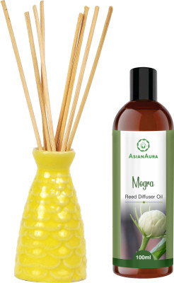 Asian Aura Mogra Diffuser Set Yellow Round Reed Diffuser with Aroma Oil Mogra Fragrance(100 ml)