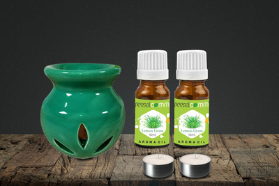 PeepalComm Ceramic Green Oil Burner Diffuser With 2 candles & 2 10ml Lemon Grass Aroma Oil, Diffuser Set Home Decor Ceramic Green Oil Burner Diffuser With 2 10ml Lemon Grass Aroma Oil ( 20ml ) & 2 T-Light Candles For Home Office Hotel Nice Fragrance In Atmosphere,Perfect For Gifting Purpose(20 ml)