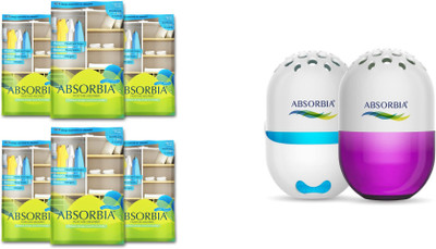 ABSORBIA No Fragrance Blocks Moisture Absorber|Hanging Pouch - Pack of 6 (Absorbs 880ml Each) & Golf Gel Air Freshener - Pack of 2 (100g X 2 pcs)with Frag. Jade & Navy|Comes with 2 way tape for easy placement(8 x 100 g) ABSORBIA No Fragrance Blocks Moisture Absorber|Hanging Pouch - Pack of 6 (Absorbs 880ml Each) & Golf Gel Air Freshener - Pack of 2 (100g X 2 pcs)with Frag. Jade & Navy|Comes with 2 way tape for easy placement(8 x 100 g)