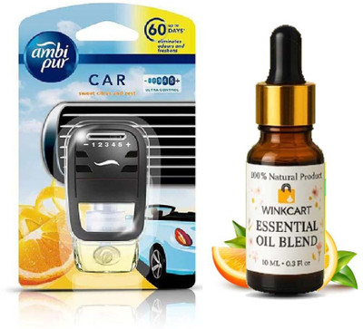 Ambipur AC Vent Gel Perfume Citrus Starter Kit 7.5ml Long Lasting Essential Oil Dropper Aroma Oil, Refill, Diffuser AC Vent Gel Perfume Starter Kit 7.5ml Zest Citrus + 10ml Jasmine Essential Oil Dropper | Long-Lasting Car Air Freshener | Soothing Floral Fragrance for AC Vent Use(2 x 5 ml)