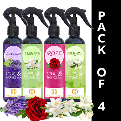 Govita Naturals Rose, Mogra, Lavender, Jasmine Car Freshener Spray Organic super Leak Proof Rose+Mogra+Lavender+Jasmine Air Freshener Combo(400 ml)