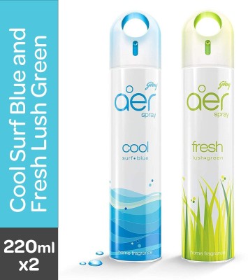 Godrej Aer Cool Surf Blue and Fresh Lush Green Spray(2 x 220 ml)