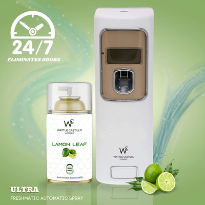 Wattle Castillo Automatic Air Freshener Dispenser & LemonLeaf Refill-265ml(Dispenser+Refill) Automatic Spray, Diffuser Set Automatic Air Freshener Dispenser And Refill(2 Units)