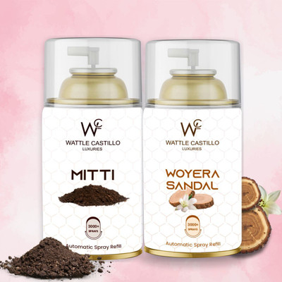 Wattle Castillo Rainy Mitti And Woyera Sandal Automatic Spray Room Freshener Refill 300ml Air Freshener Refilled(2 x 265 ml)